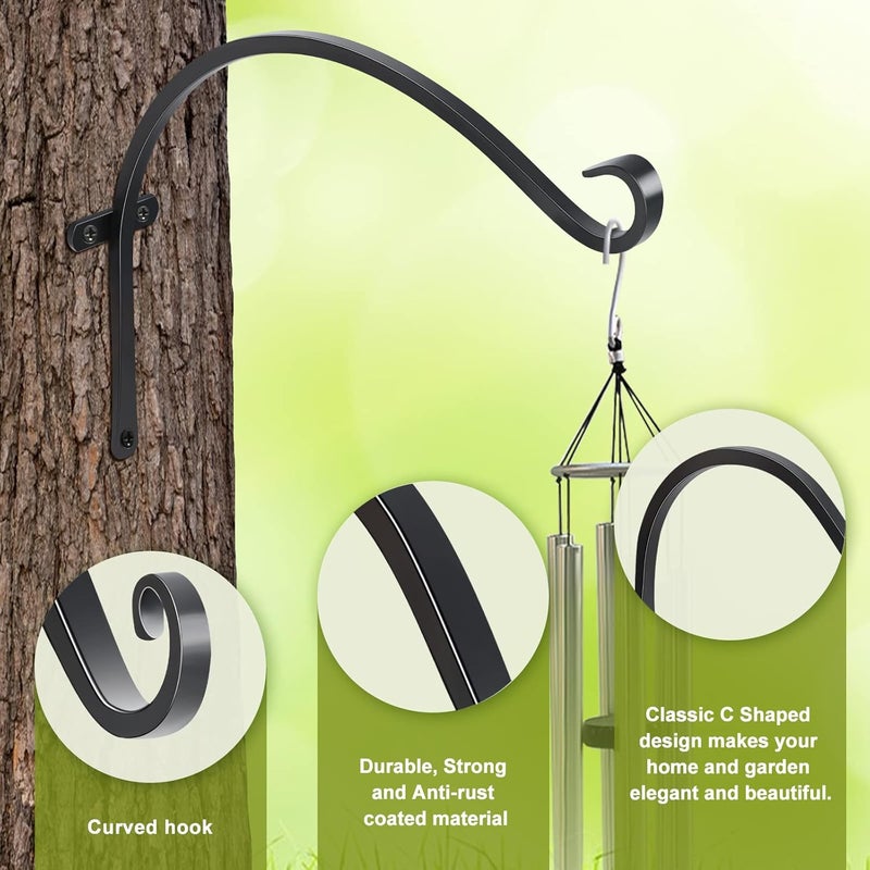 FEED GARDEN 18 Inch 2 Pack Outdoor Hanging Plant Bracket for Bird Feeders, Wind Chimes, Lanterns, Heavy Duty Metal Iron Wall Hooks with 6 Screws - Image 3
