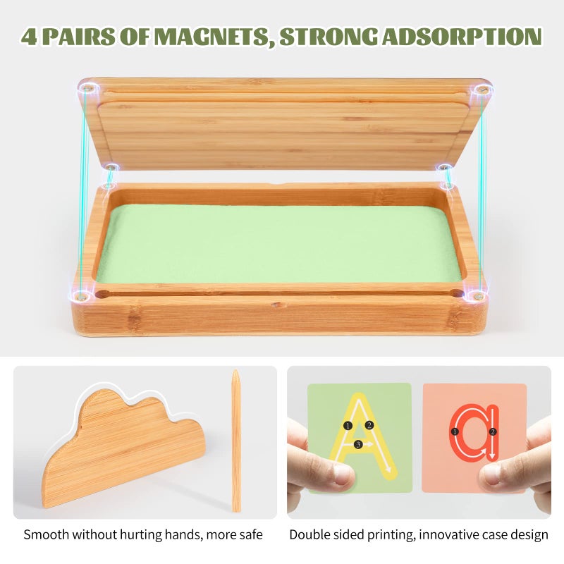 AtMini Sand Tray for Classroom Wooden Montessori Sand Tray with Lid for Kids Writing Letters and Numbers Preschool Classroom Must Haves Kindergarten Learning Tools Green - Image 3