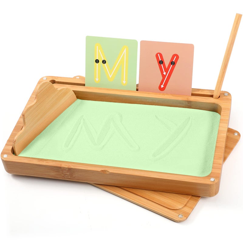 AtMini Sand Tray for Classroom Wooden Montessori Sand Tray with Lid for Kids Writing Letters and Numbers Preschool Classroom Must Haves Kindergarten Learning Tools Green - Image 2