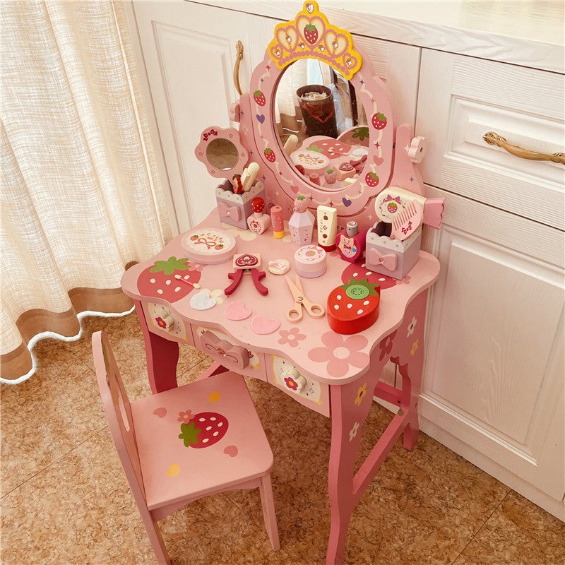 Wooden Dressing Table For Family Crown Princess Dressing Table For Girls Children Wooden Jewelry Toy Set - Image 2