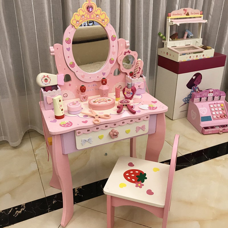Wooden Dressing Table For Family Crown Princess Dressing Table For Girls Children Wooden Jewelry Toy Set - Image 5