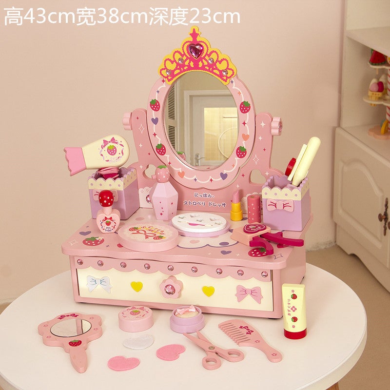Wooden Dressing Table For Family Crown Princess Dressing Table For Girls Children Wooden Jewelry Toy Set - Image 3