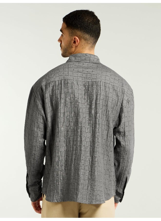 Beyoung Grey Textured Jacquard Shirt  - Image 2