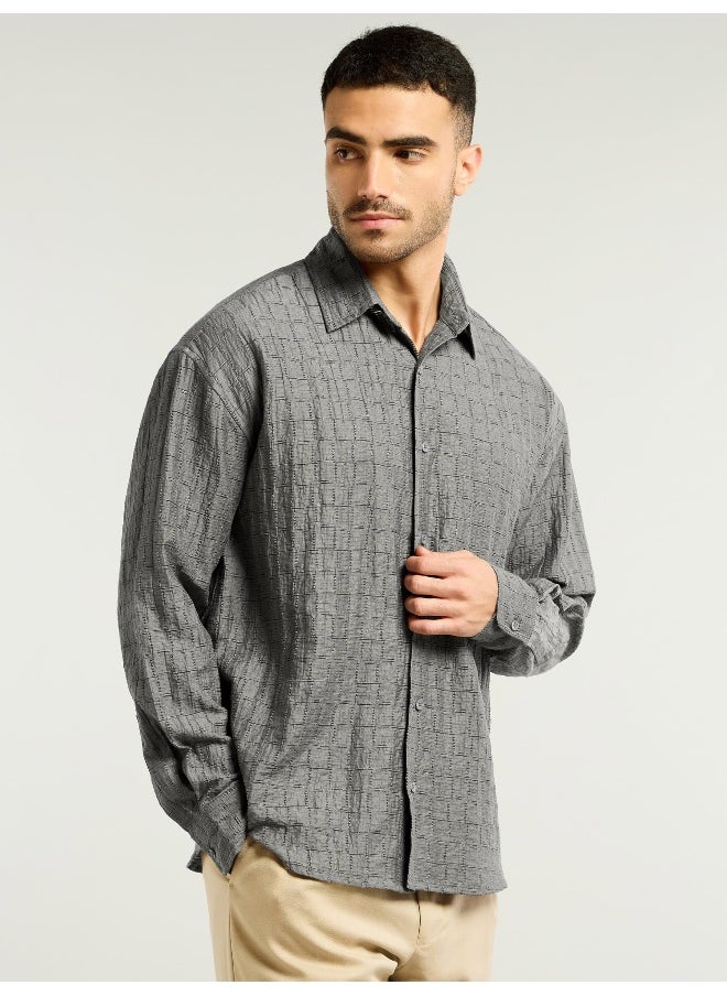 Beyoung Grey Textured Jacquard Shirt  - Image 5