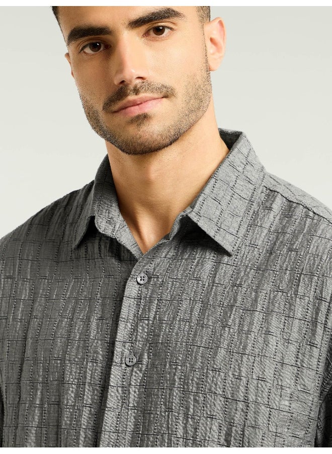 Beyoung Grey Textured Jacquard Shirt  - Image 4
