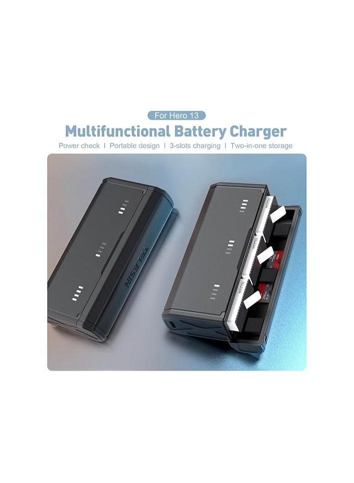 TELESIN Pocket-Size 3-Slot Charger Box for GoPro HERO13 Battery – Fast Portable Charging Case for Action Camera Batteries - Image 4