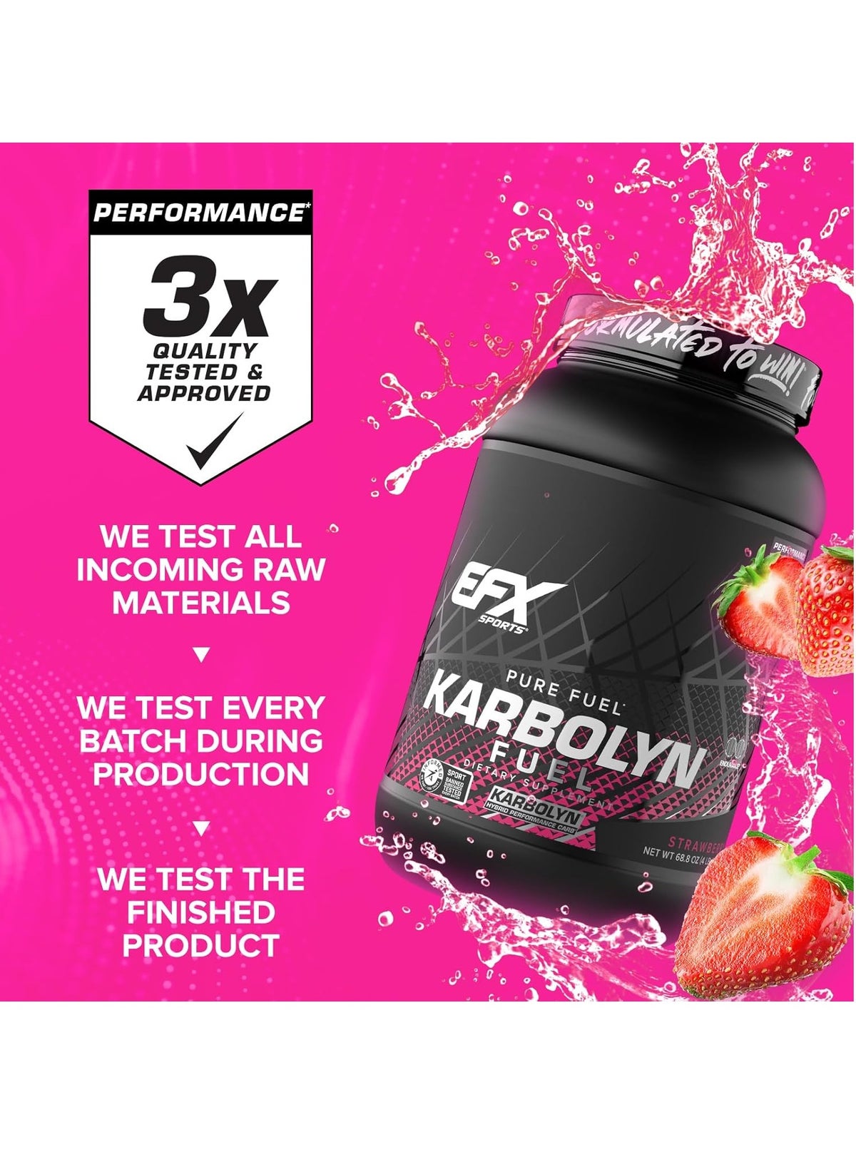 Efx Sports Karbolyn Fuel Pre, Intra, Post Workout Carbohydrate Supplement Powder Carb Load, Energize Improve & Recover Faster Easy To Mix Strawberry 1950Gm