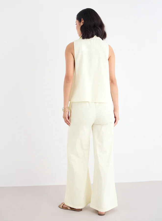 Styli Styli Cream Linen Look Top and Wide Leg Pants Co-Ords
