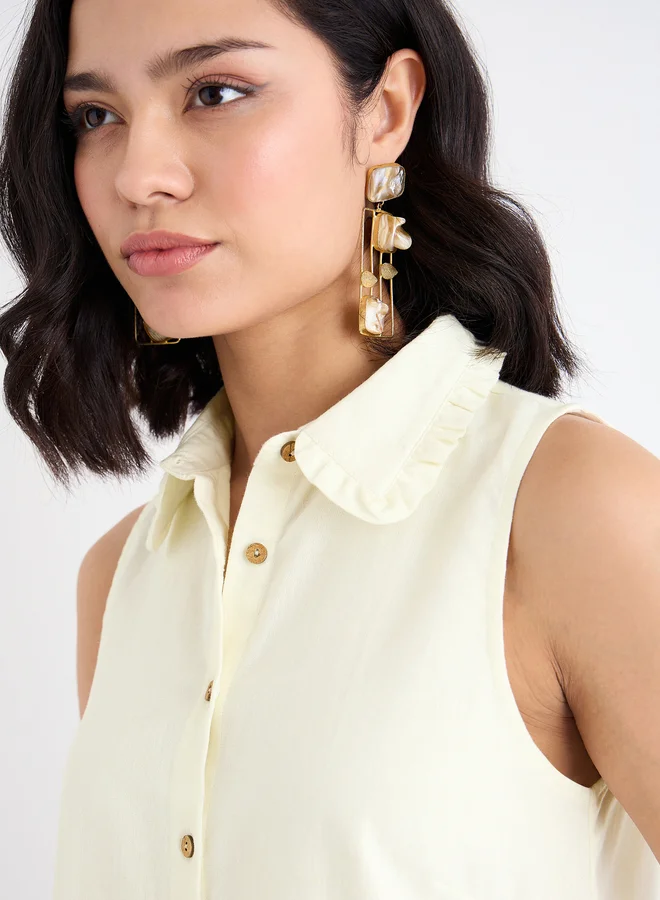 Styli Styli Cream Linen Look Top and Wide Leg Pants Co-Ords