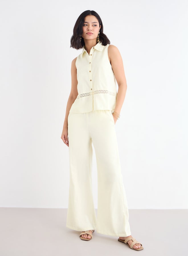 Styli Cream Linen Look Top and Wide Leg Pants Co-Ords - Image 2