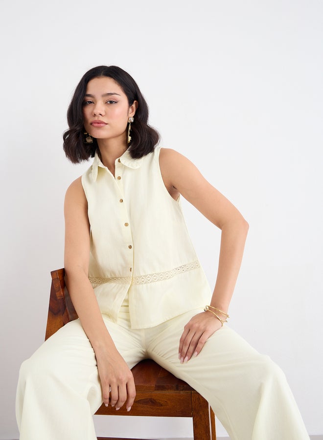 Styli Cream Linen Look Top and Wide Leg Pants Co-Ords - Image 3