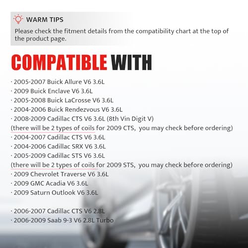 NPAUTO حزمة 6 لفائف إشعال بديلة لـ V6 3.6 3.6L 2004 2005 2006 2007 2008 2009 كاديلاك CTS SRX STS، 06 07 09، بويك ألور لاكروس رينديزفوس، 2009 شيفروليه ترافيرس GMC أكاديا ساتورن أوتلوك UF375 - Image 3