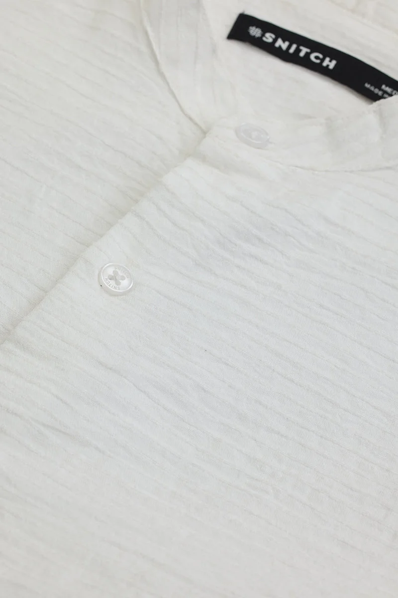 SNITCH White Textured Long Sleeve Slim Fit Shirt