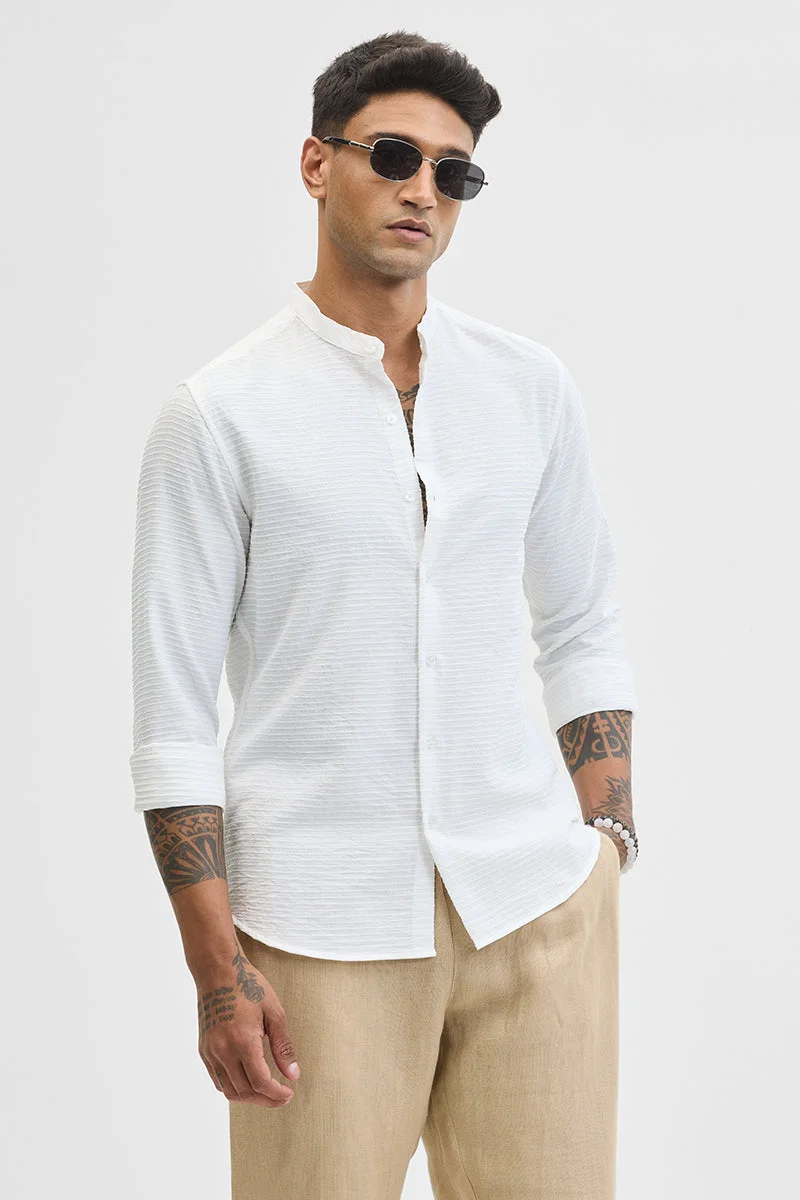 SNITCH White Textured Long Sleeve Slim Fit Shirt