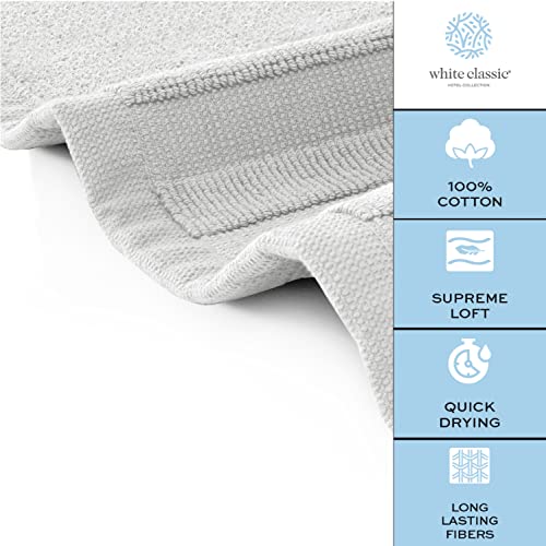 White Classic Luxury Bath Mat Floor Towel Set - Absorbent Cotton Hotel Spa Shower/Bathtub Mats [Not a Bathroom Rug] 22"x34" | 2 Pack | Silver - Image 5