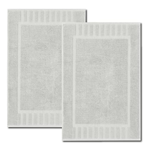 White Classic Luxury Bath Mat Floor Towel Set - Absorbent Cotton Hotel Spa Shower/Bathtub Mats [Not a Bathroom Rug] 22"x34" | 2 Pack | Silver - Image 1
