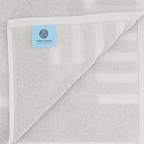 White Classic Luxury Bath Mat Floor Towel Set - Absorbent Cotton Hotel Spa Shower/Bathtub Mats [Not a Bathroom Rug] 22"x34" | 2 Pack | Silver - Image 4