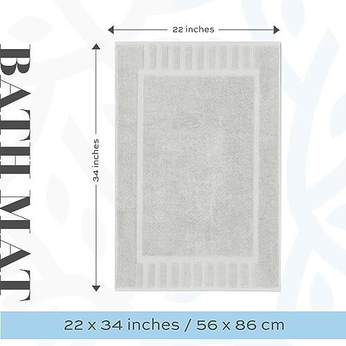 White Classic Luxury Bath Mat Floor Towel Set - Absorbent Cotton Hotel Spa Shower/Bathtub Mats [Not a Bathroom Rug] 22"x34" | 2 Pack | Silver - Image 3