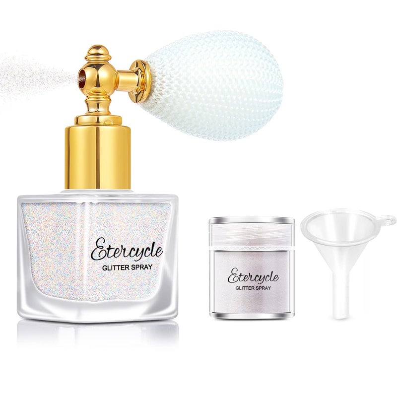 Etercycle White Body Glitter Spray, Shimmering Spray Powder Sparkle Powder, Cosmetic Shimmer Makeup Glitter for Hair and Body Face Clothes Nail Art Craft Design Easter Christmas Halloween Crafts - Image 1