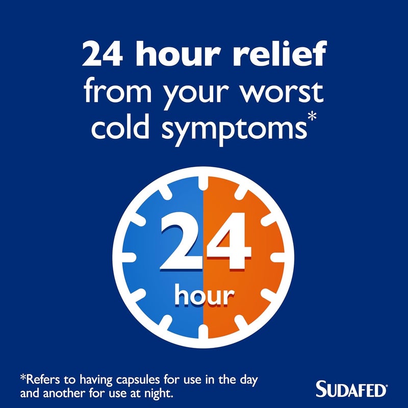 Sudafed Congestion Headache Relief Day Night Capsules Relieves congestion and Helps fight Head Cold Specifically Formulated for during the day and night pack of 16 - Image 3