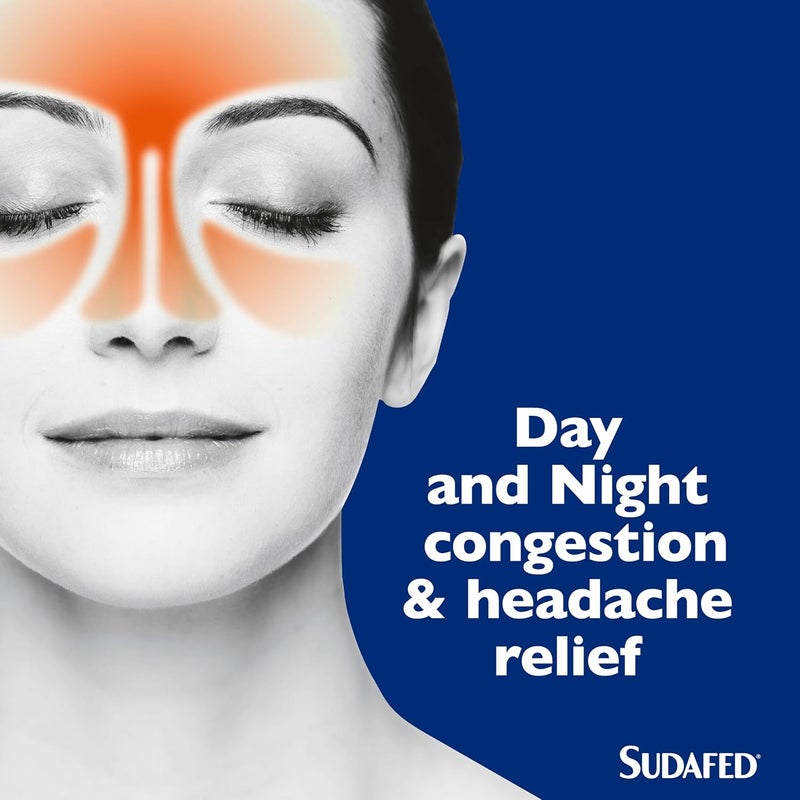 Sudafed Congestion Headache Relief Day Night Capsules Relieves congestion and Helps fight Head Cold Specifically Formulated for during the day and night pack of 16 - Image 2