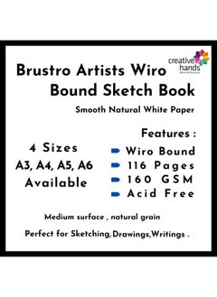BRUSTRO Brustro Artists Sketch Book A6 Size Stitched Bound 156 Pages 90 GSM, and Sketchbook A6 Size WIRO Bound, 116 Pages, 160 GSM (Acid Free)  - Image 2