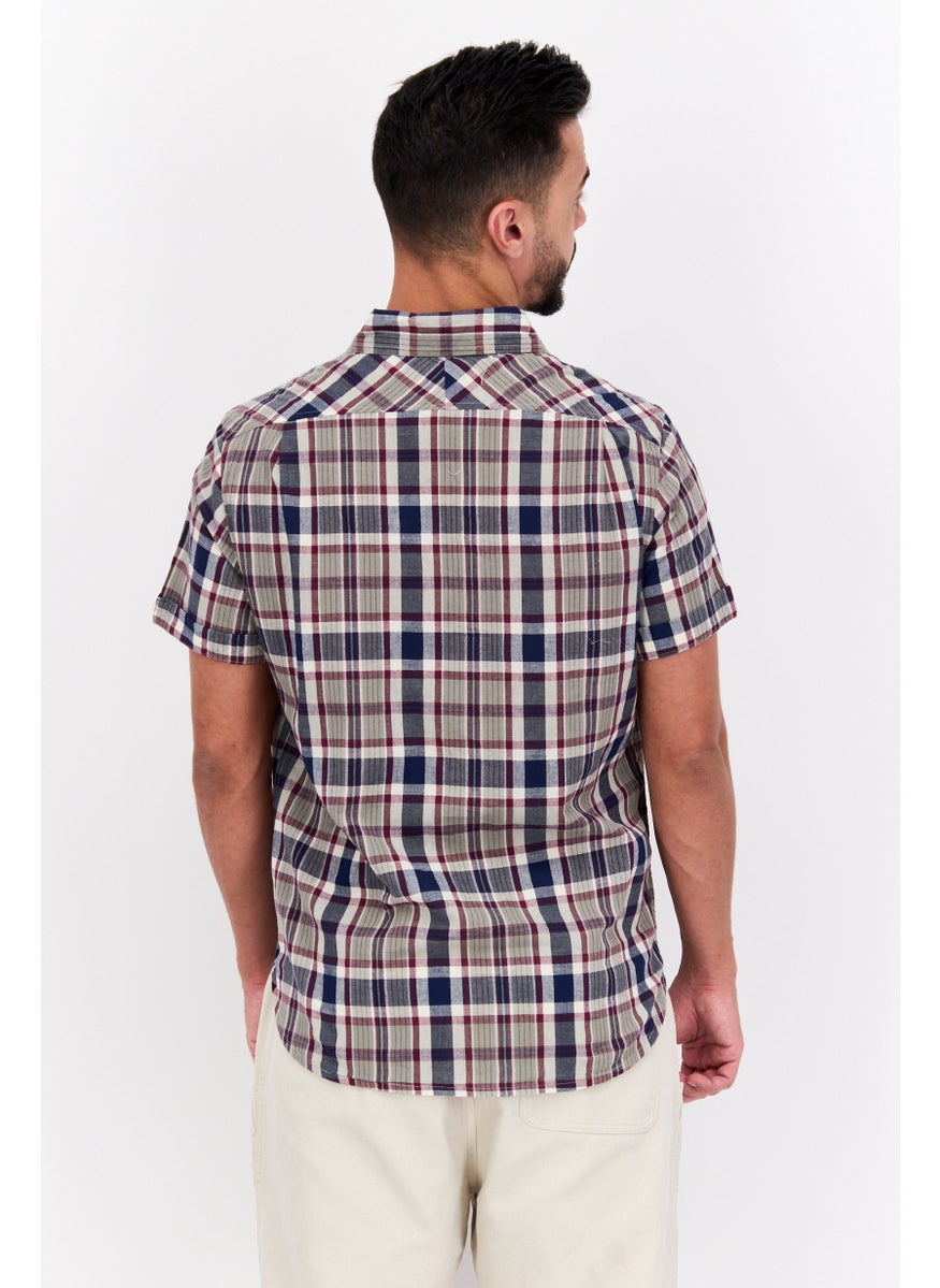 Jachs New York Men Regular Fit Checkered Short Sleeves Casual Shirt, Navy Blue  - Image 3