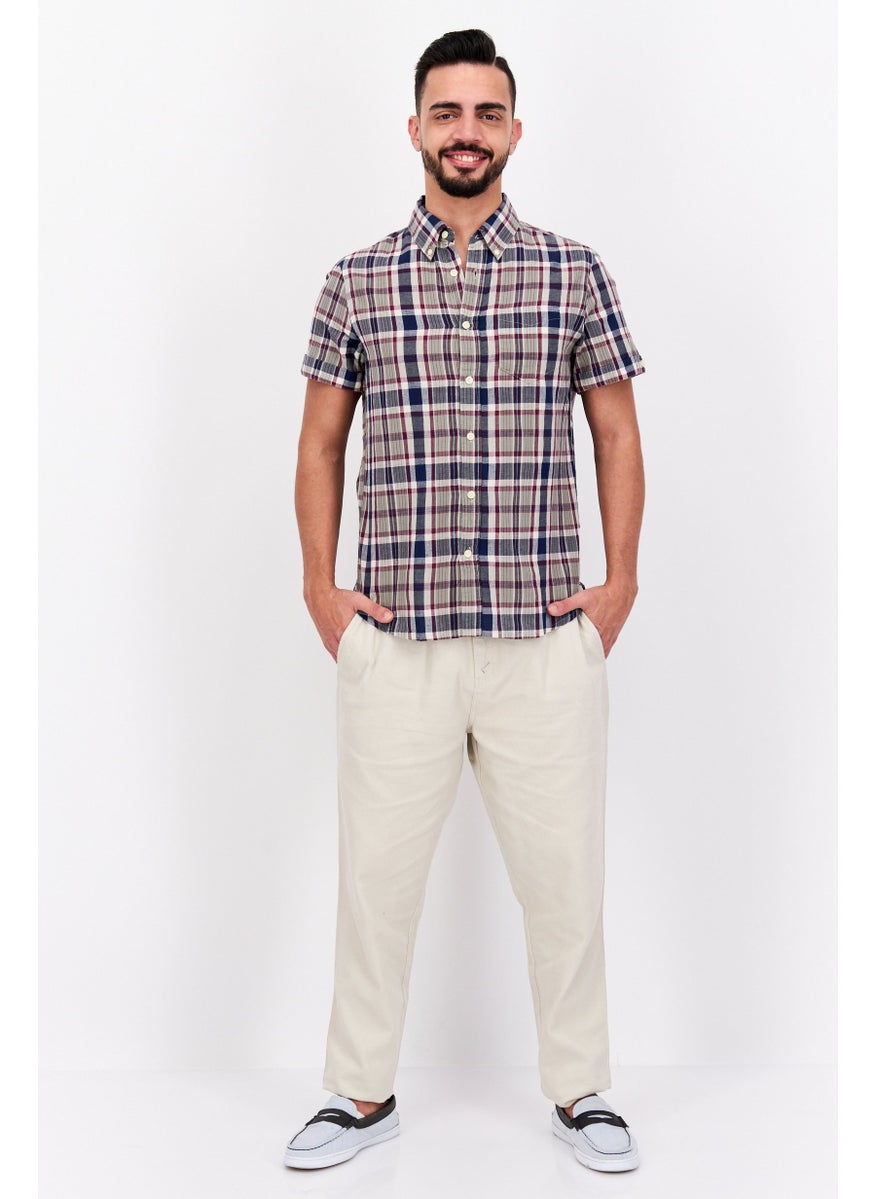 Jachs New York Men Regular Fit Checkered Short Sleeves Casual Shirt, Navy Blue  - Image 2