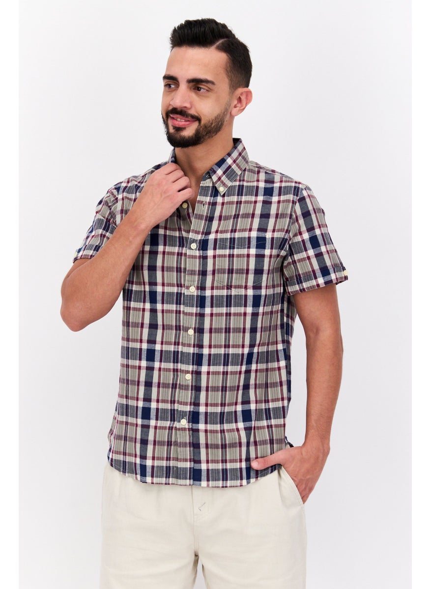 Jachs New York Men Regular Fit Checkered Short Sleeves Casual Shirt, Navy Blue  - Image 1