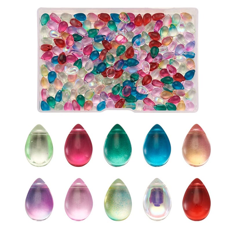 Beadthoven 200pcs 10 Colors Transparent Teardrop Glass Beads Mixed Top Drilled Colorful Water Drop Crystal Glass Beads Chandelier Pendants for DIY Jewelry Making Craft Supplies