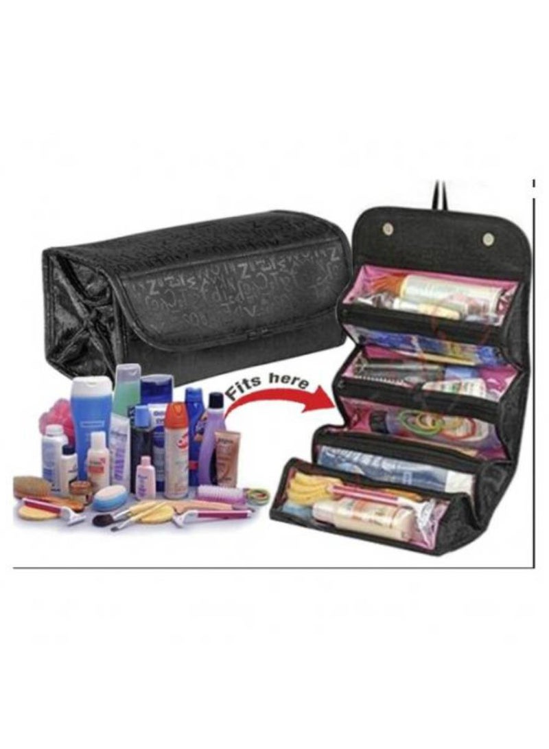 حقيبة مكياج منظمة لمستحضرات التجميل قابلة للطي، حقيبة شفافة متعددة الوظائف، سعة كبيرة لمستحضرات التجميل والمجوهرات وإكسسوارات السفر والإلكترونيات (أسود) - Image 5