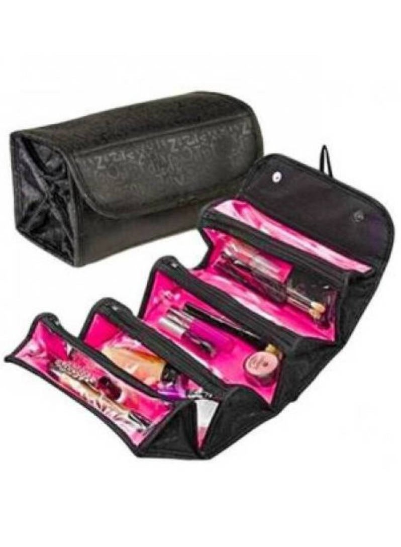 حقيبة مكياج منظمة لمستحضرات التجميل قابلة للطي، حقيبة شفافة متعددة الوظائف، سعة كبيرة لمستحضرات التجميل والمجوهرات وإكسسوارات السفر والإلكترونيات (أسود) - Image 1
