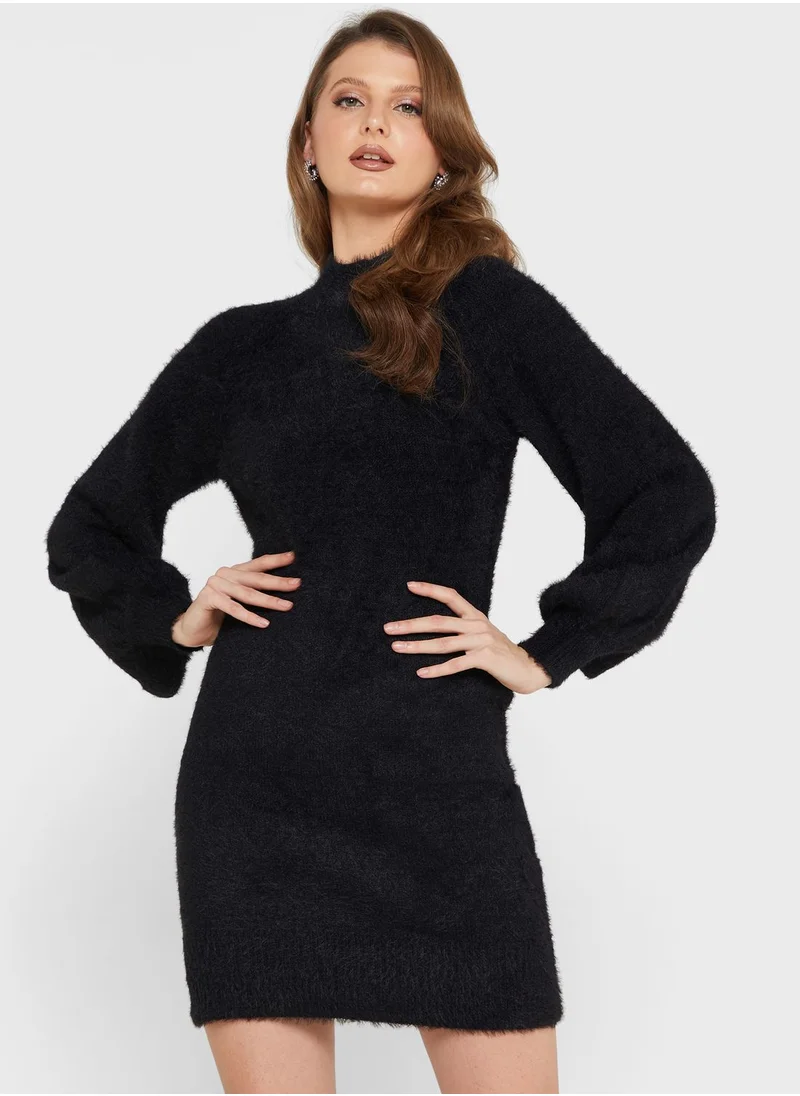 Bardot Balloon Sleeve Knitted Dress