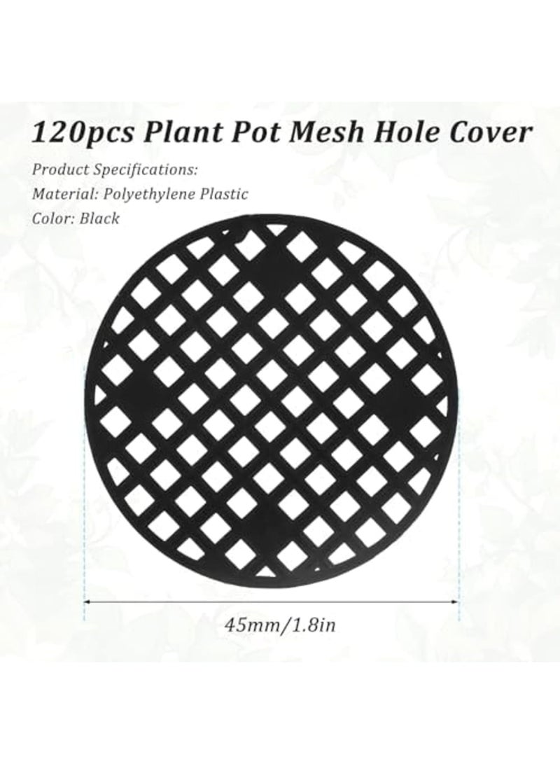 Barakah 100 قطعة غطاء ثقب شبكة أصيص النباتات، شاشة تصريف بونساي لإدخال أصيص الزهور، حصيرة شبكة قاع الأصيص لمنع تسرب التربة، تعزيز نمو النباتات، شبكة بولي إيثيلين متينة (1.8" / أسود) - Image 5