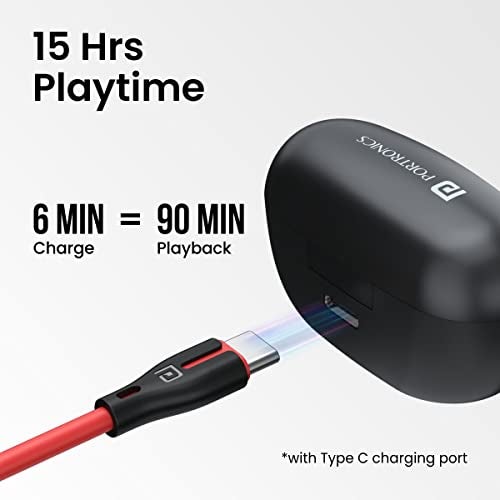 Portronics Harmonics Twins S5 Smart TWS in Earbuds with LED Display, 15Hrs Playtime, Bluetooth 5.3V, Music & Game Modes, Low Latency, Ipx4 Water Resistant, Voice Assistant, Type C Fast Charging(Black) - Image 5