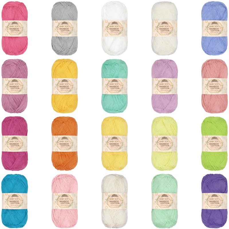 BambooMN JubileeYarn Baby Soft Bamboo Cotton Yarn  50gSkein  Light Assortment  20 Skeins