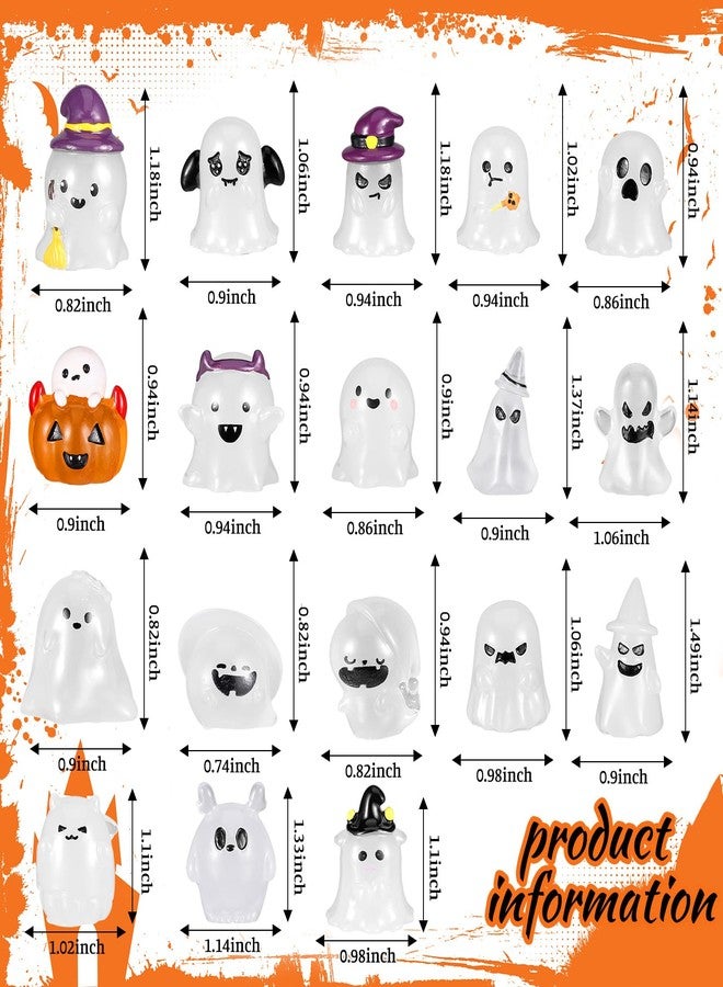 Arrowbash مجموعة أروباش المكونة من 20 قطعة من مجسمات أشباح مصغرة مضيئة في الظلام، مصنوعة من الراتنج، لتزيين حدائق الهالوين الصغيرة، مثالية للحفلات والحرف اليدوية. - Image 3