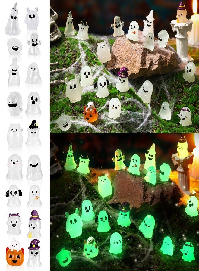 Arrowbash مجموعة أروباش المكونة من 20 قطعة من مجسمات أشباح مصغرة مضيئة في الظلام، مصنوعة من الراتنج، لتزيين حدائق الهالوين الصغيرة، مثالية للحفلات والحرف اليدوية. - Image 1