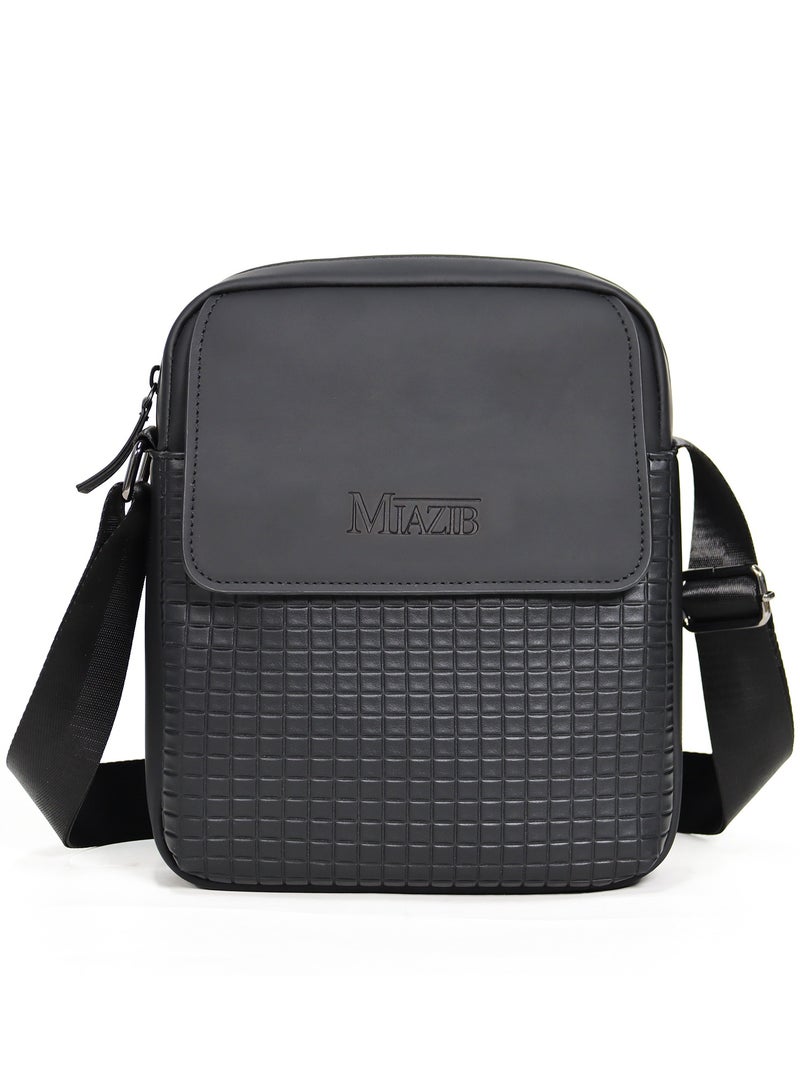 ميزيب حقيبة الجسم المتقاطع للرجال سحابة بكلة جلدية حقيبة مرسال جسم متقاطع حقيبة كتف مقبض خمر الحقائب حقيبة مغناطيسية داينتيك بكلة سوداء - Image 1