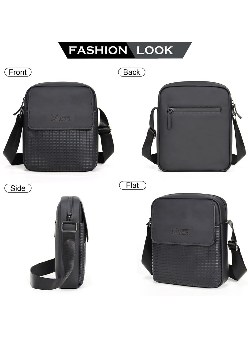 ميزيب حقيبة الجسم المتقاطع للرجال سحابة بكلة جلدية حقيبة مرسال جسم متقاطع حقيبة كتف مقبض خمر الحقائب حقيبة مغناطيسية داينتيك بكلة سوداء - Image 3