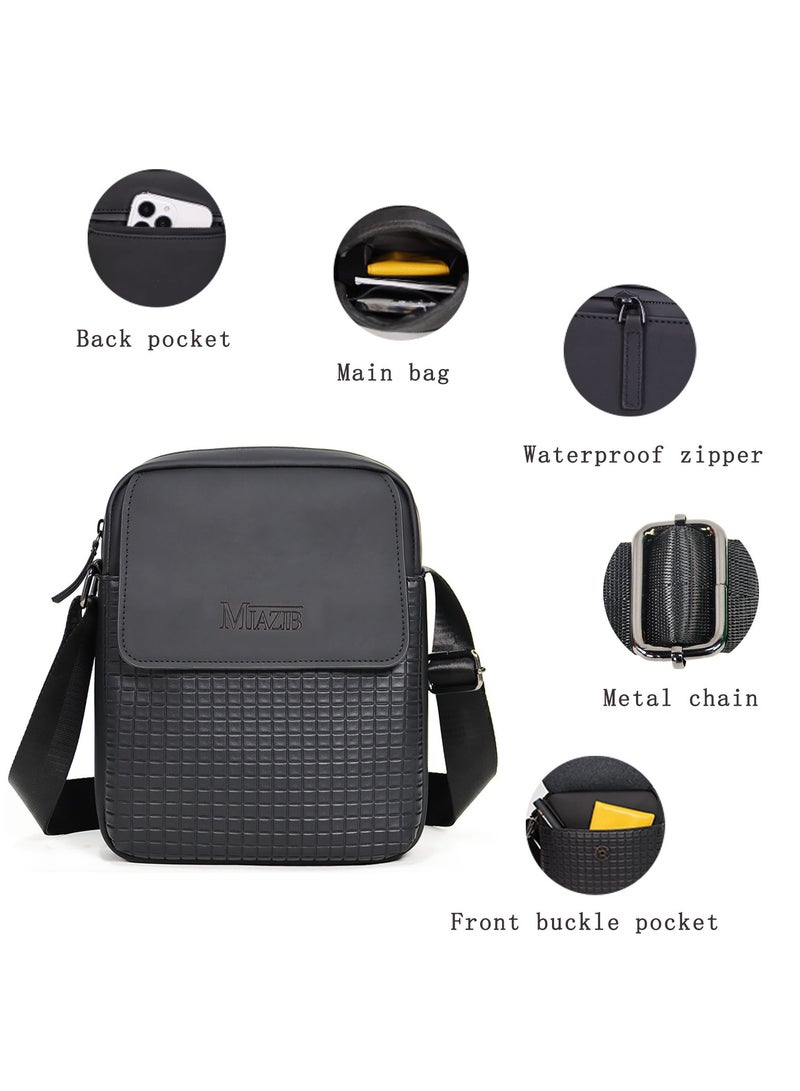 ميزيب حقيبة الجسم المتقاطع للرجال سحابة بكلة جلدية حقيبة مرسال جسم متقاطع حقيبة كتف مقبض خمر الحقائب حقيبة مغناطيسية داينتيك بكلة سوداء - Image 4