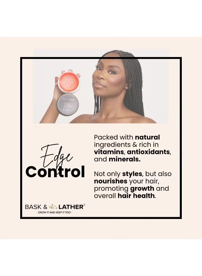 BASK & LATHER Strong Hold Edge Control Gel with Castor Oil, Non-Greasy, Non-Flaking, No White Cast, Long Lasting, Supports Hair Growth, Natural Formula, For All Hair Types, 5.3 Fl Oz - Image 2