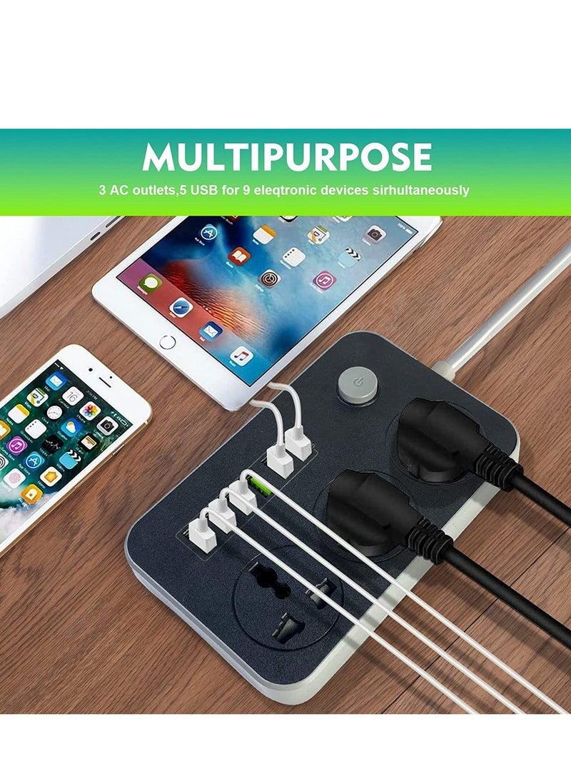 ELTRAZONE Power Strips Extension Cord 3 Outlets, Power Socket with 6 USB Ports Universal Charging Socket with 2M Bold Extension Cord - Image 5