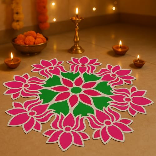 Craftvatika Big 24 Inches Rangoli Stencils for Door Entrance | Diwali Decoration Item for Home and Diwali Gifts - Rangoli mat for Living Room,Pongal, Festive Deocr, Rangoli Making Tools kit - Image 1