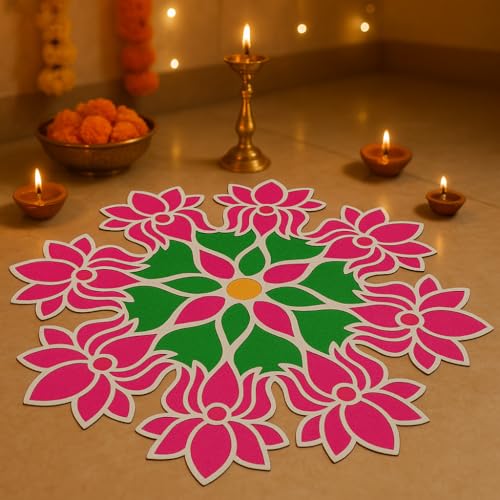 Craftvatika Big 24 Inches Rangoli Stencils for Door Entrance | Diwali Decoration Item for Home and Diwali Gifts - Rangoli mat for Living Room,Pongal, Festive Deocr, Rangoli Making Tools kit - Image 2