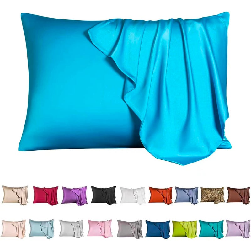 Mulberry Silk Pillowcase for Hair and SkinStandard Size Cooling Silk Pillow Case with Hidden ZipperAllergen Proof Dual Sides Soft Breathable Smooth Silk Pillow Cover for WomenStandardIce Blue