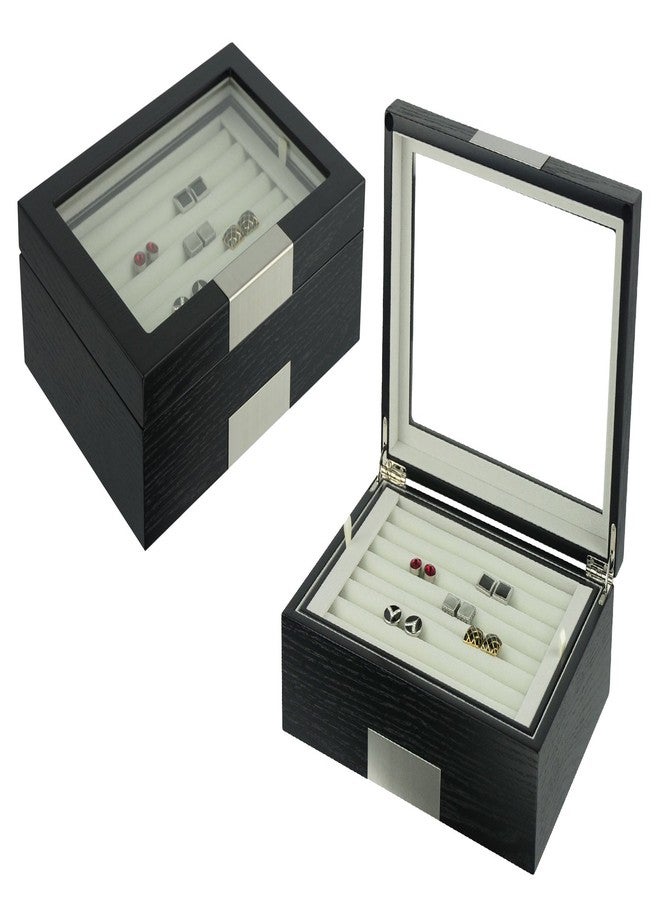TIMELYBUYS Black Ebony Wood Cufflink Case & Ring Storage Organizer with Stainless Steel Engravable Design Accent Men's Jewelry Box for 20 Cufflinks - Image 5