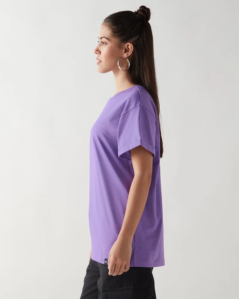 bewakoof Women's Paisley Purple Boyfriend T-shirt