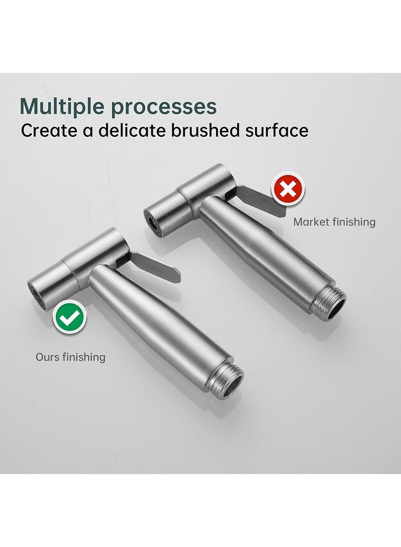 Omelo Handheld Bidet Sprayer for Toilet Shattaf Set with 1.2M hose Cloth Diaper Bathroom Cleaning Muslim Shower Personal Hygiene Stainless Steel Brushed - Image 5