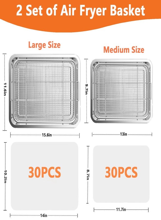 Fondpen Air Fryer Basket for Oven, 2 Set Oven Air Fryer Basket and Tray with 60 PCS Parchment Papers, Stainless Steel Air Fryers Pan and Crisper Tray for for Baking Cooking and Frying(15.6"X11.6" & 13"X9.7") - Image 2